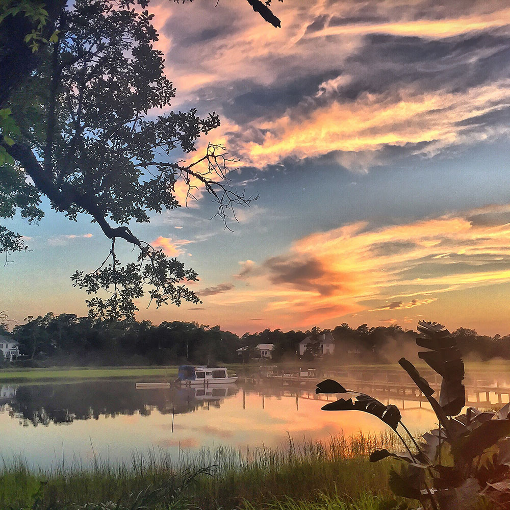 A colorful sunset over the marsh, in Wilmington, NC, USA.