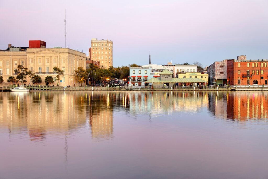 Downtown Wilmington along the banks of the Cape Fear River.